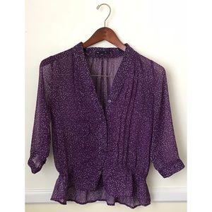 Gap Sheer Purple Polka Dot Peasant Blouse